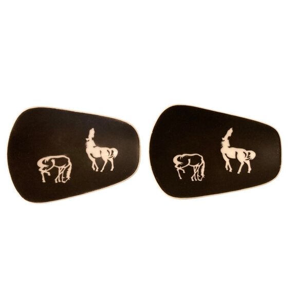 Mid Century Modern Black And White Horse Trinket Dishes Set Of 2 - Picture 1 of 3